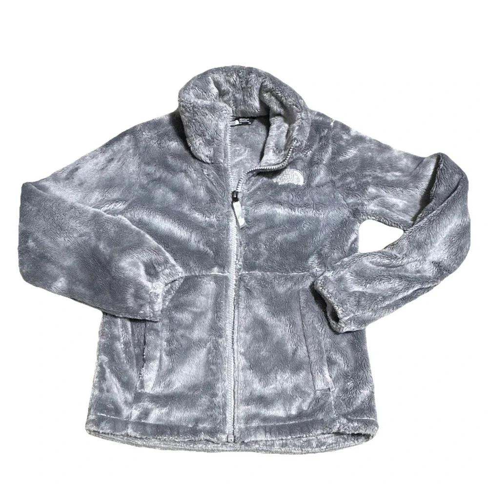 The North Face Girls Gray Fleece Full Zip Jacket Logo Size S/P 7/8